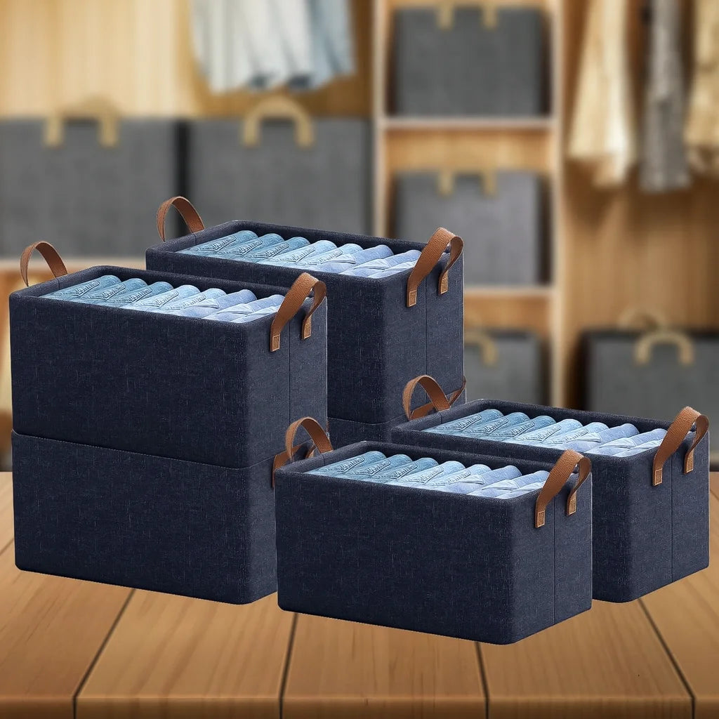 Grozaro Foldable Navy-Blue Wardrobe Organizer With Durable Handle