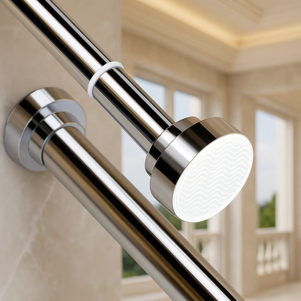 Grozaro Adjustable Shower Curtain Tension Rod 125CM| Non-Drilling| Anti-Skid|Multi-Purpose| Spring Pull Rod - (Stainless Steel)