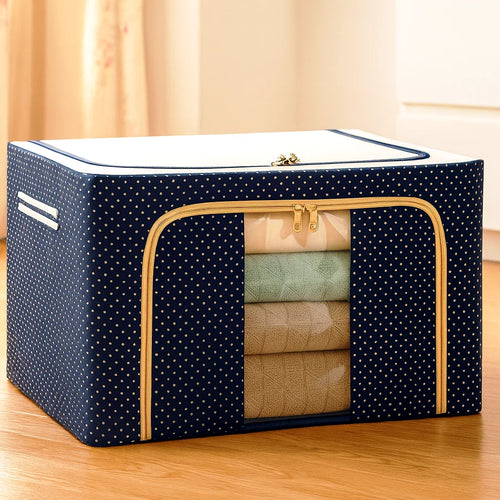 Grozaro Double-Sided Zipper Living Box - Fabric Storage Boxes For Clothes, Saree Cover Bags - 66 Litre, Pack Of 1, Polka Dot