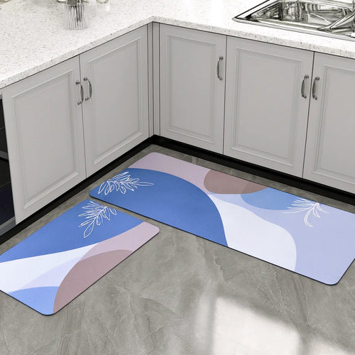 Grozaro Leaf Print Non-Slip Kitchen Rug Combo, Water Absorbent with Rubber Backing, 120x40cm + 60x40cm