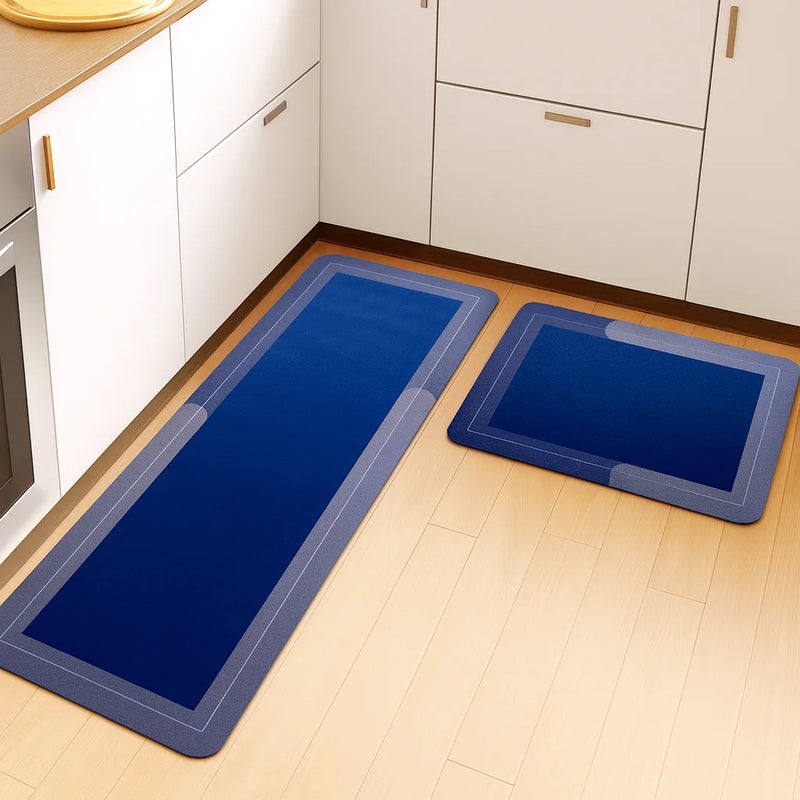 Grozaro Solid Blue Non-Slip Kitchen Rug Combo, Water Absorbent with Rubber Backing, 120x40cm + 60x40cm