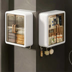 Grozaro Classy White Double Door Wall Mounted Transparent Storage Box with Hooks