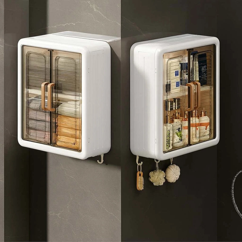 Grozaro Classy White Double Door Wall Mounted Transparent Storage Box with Hooks