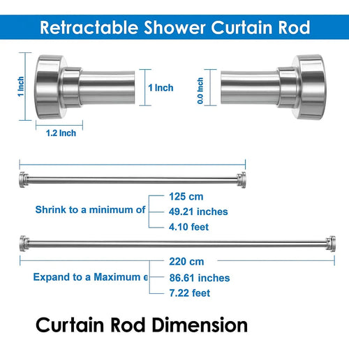 Grozaro Adjustable Shower Curtain Tension Rod 125CM| Non-Drilling| Anti-Skid|Multi-Purpose| Spring Pull Rod - (Stainless Steel)