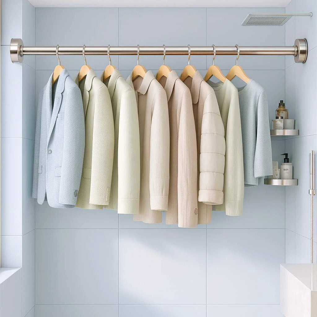 Grozaro Adjustable Shower Curtain Tension Rod 125CM| Non-Drilling| Anti-Skid|Multi-Purpose| Spring Pull Rod - (Stainless Steel)