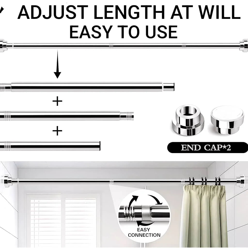 Grozaro Adjustable Shower Curtain Tension Rod 85CM| Non-Drilling| Anti-Skid|Multi-Purpose| Spring Pull Rod - (Stainless Steel)
