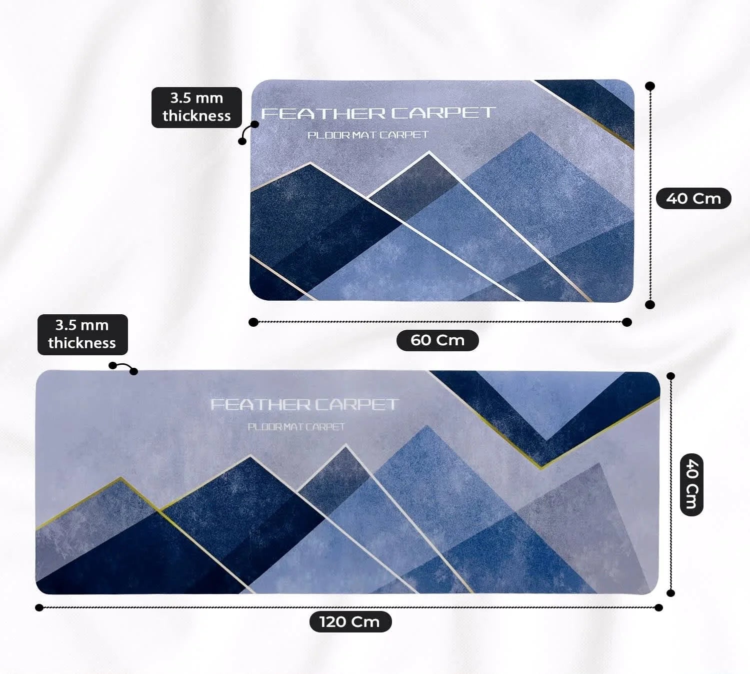 Grozaro Feather Print Non-Slip Kitchen Rug Combo Water Absorbent With Rubber Backing, 120x40cm + 60x40cm