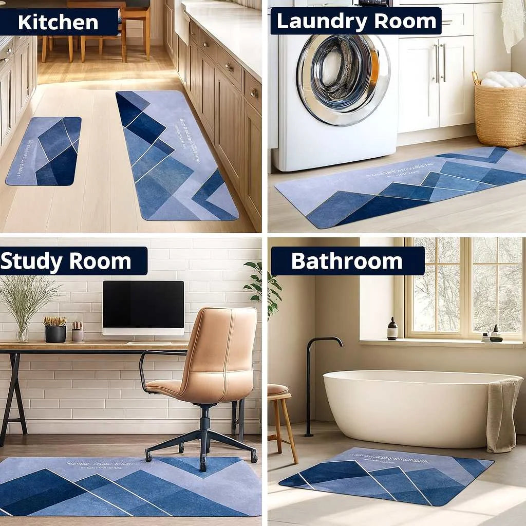 Grozaro Feather Print Non-Slip Kitchen Rug Combo Water Absorbent With Rubber Backing, 120x40cm + 60x40cm