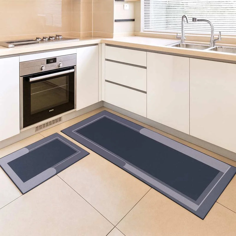 Grozaro Grey Non-Slip Kitchen Rug Combo Water Absorbent with Rubber Backing, 120x40cm + 60x40cm