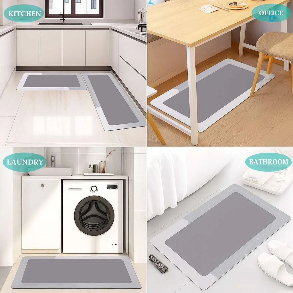 Grozaro Grey Non-Slip Kitchen Rug Combo Water Absorbent with Rubber Backing, 120x40cm + 60x40cm