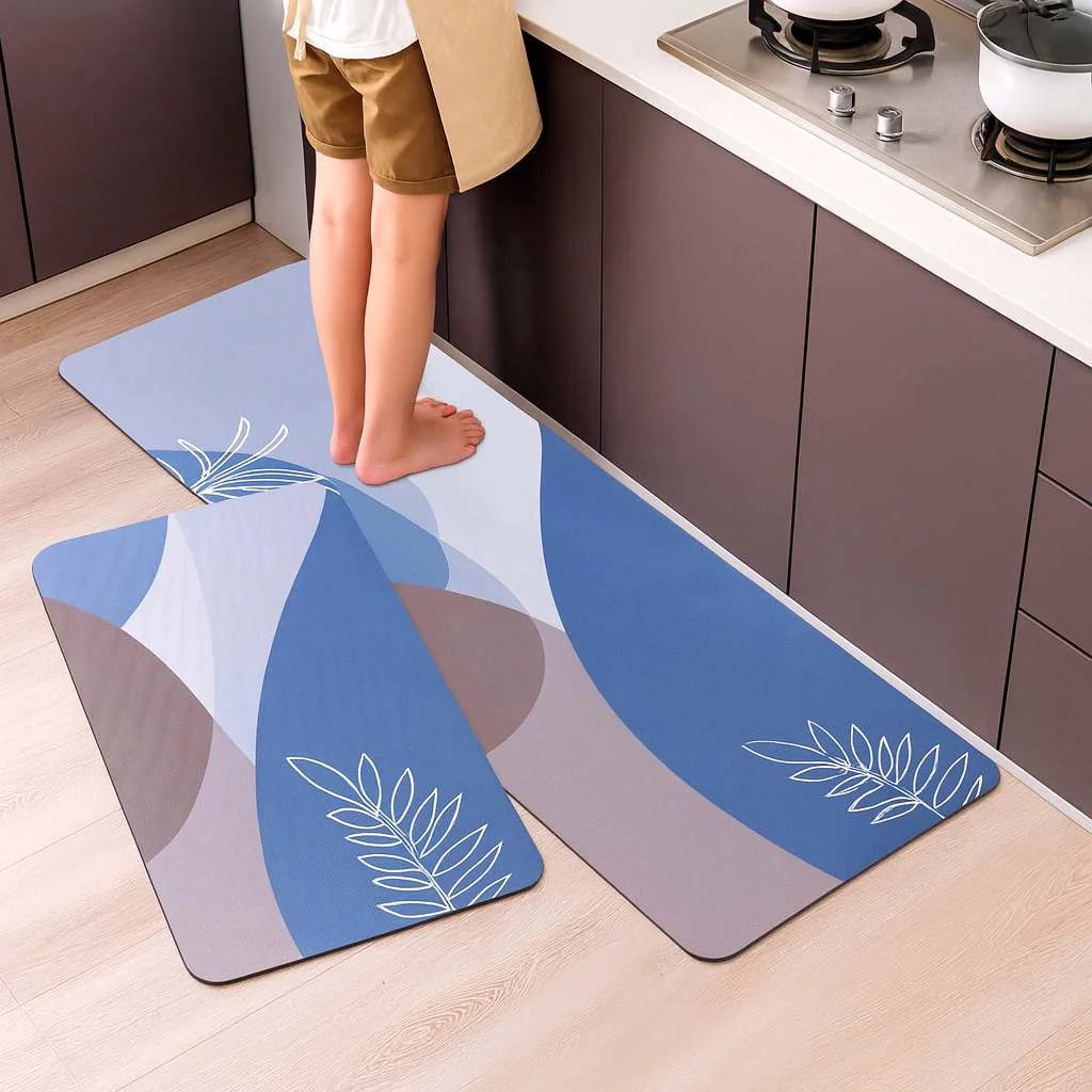Grozaro Leaf Print Non-Slip Kitchen Rug Combo, Water Absorbent with Rubber Backing, 120x40cm + 60x40cm