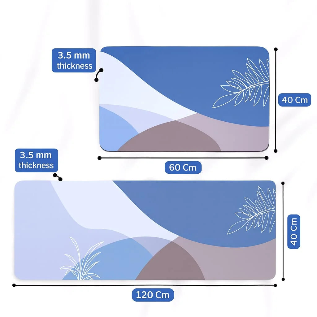 Grozaro Leaf Print Non-Slip Kitchen Rug Combo, Water Absorbent with Rubber Backing, 120x40cm + 60x40cm