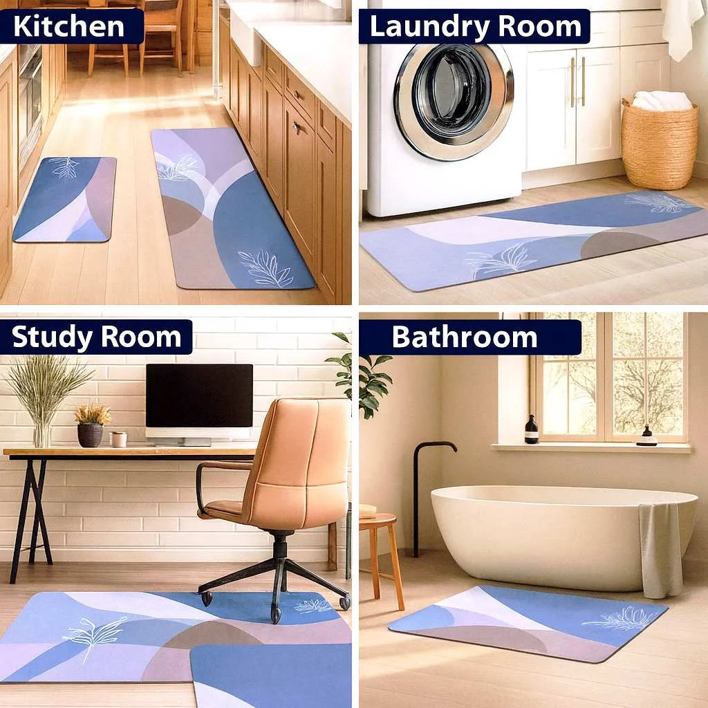 Grozaro Leaf Print Non-Slip Kitchen Rug Combo, Water Absorbent with Rubber Backing, 120x40cm + 60x40cm