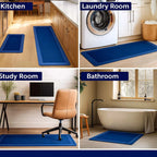 Grozaro Solid Blue Non-Slip Kitchen Rug Combo, Water Absorbent with Rubber Backing, 120x40cm + 60x40cm