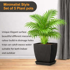 Grozaro Modern Ribbed Square Planter Pots with Drainage Tray (5 Pcs Set)