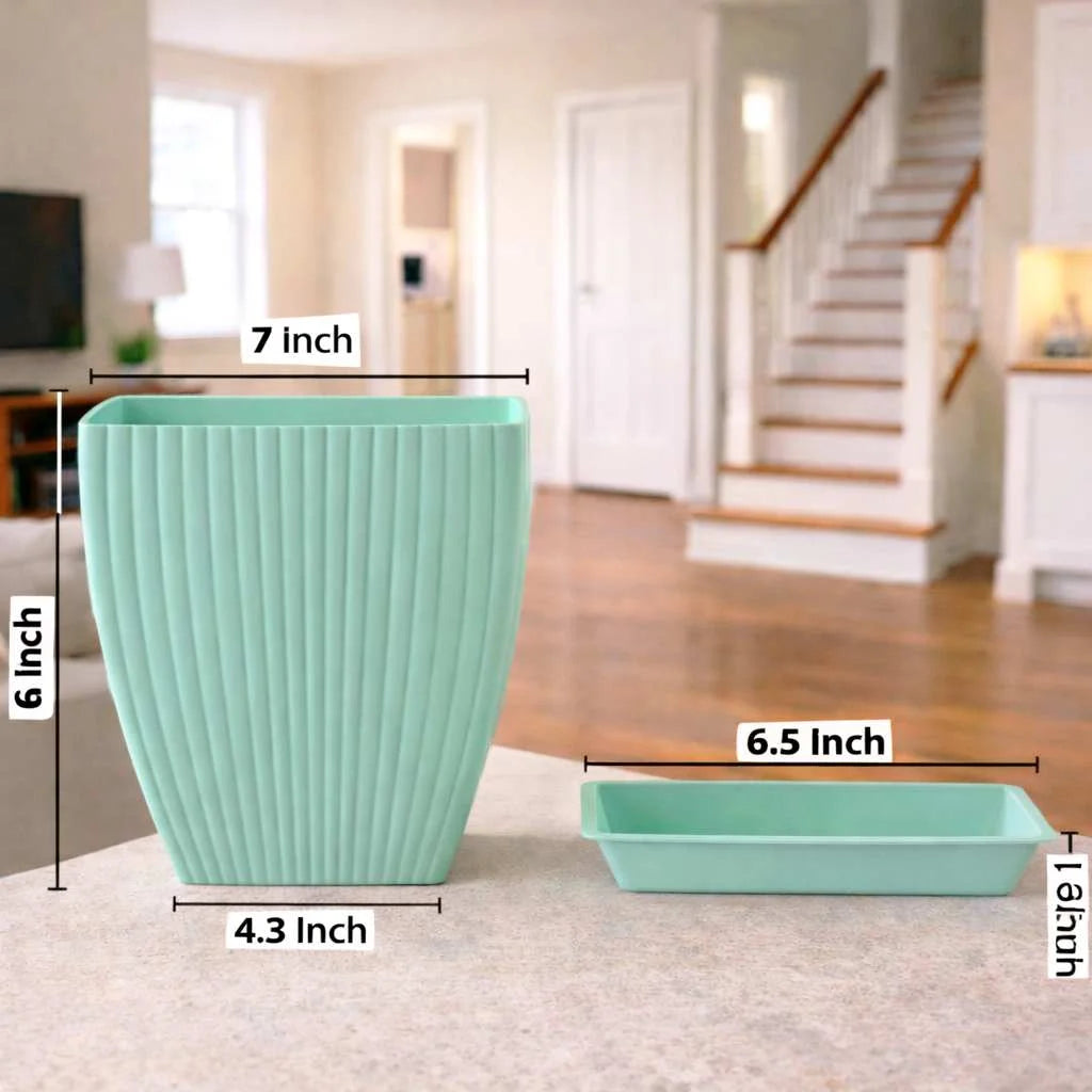 Grozaro Modern Ribbed Square Planter Pots with Drainage Tray (5 Pcs Set)