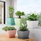 Grozaro Modern Ribbed Square Planter Pots with Drainage Tray (5 Pcs Set)