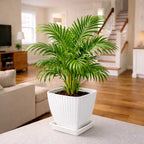 Grozaro Modern Ribbed Square Planter Pots with Drainage Tray (5 Pcs Set)