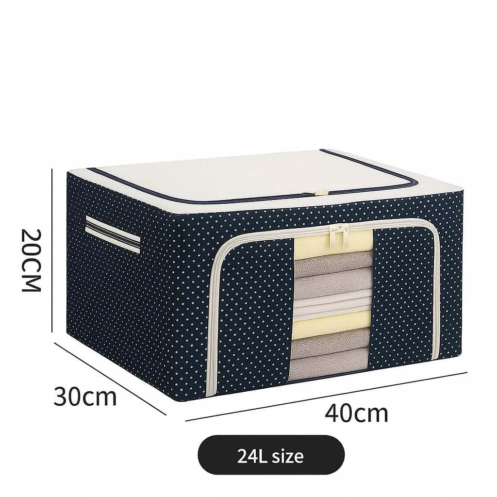 Grozaro Double-Sided Zipper Living Box - Fabric Storage Boxes for Clothes, Saree Cover Bags - 24 Litre, Pack of 1, Polka Dot