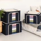 Grozaro Double-Sided Zipper Living Box - Fabric Storage Boxes for Clothes, Saree Cover Bags - 24 Litre, Pack of 1, Polka Dot