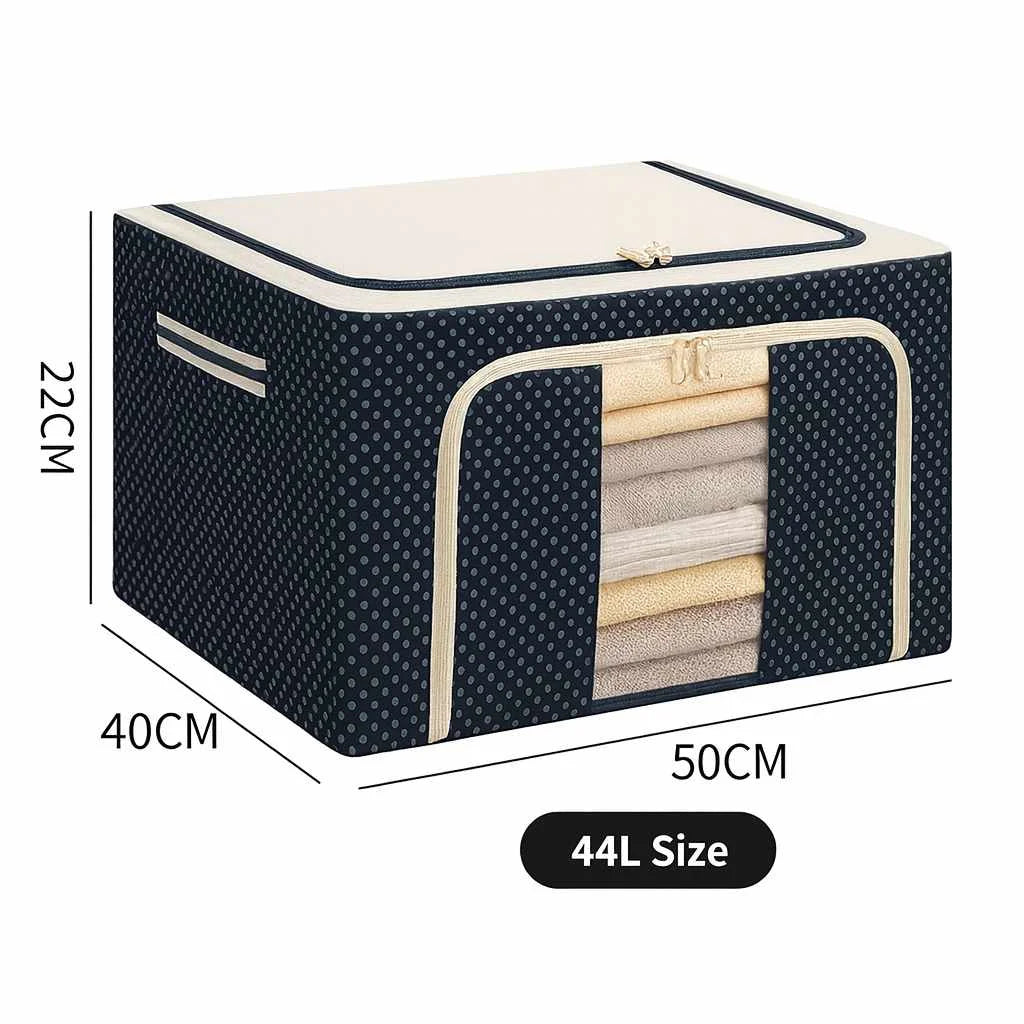 Grozaro Double-Sided Zipper Living Box - Fabric Storage Boxes for Clothes, Saree Cover Bags - 44 Litre, Pack of 1, Polka Dot