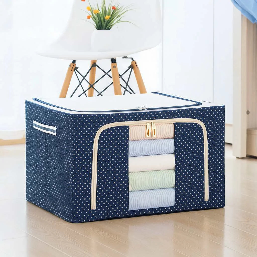 Grozaro Double-Sided Zipper Living Box - Fabric Storage Boxes for Clothes, Saree Cover Bags - 44 Litre, Pack of 1, Polka Dot