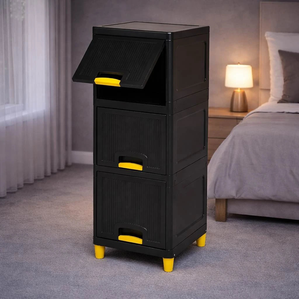 Grozaro Multi Layer Design Flip Top Modular Storage Cabinet Black (3 Layer)