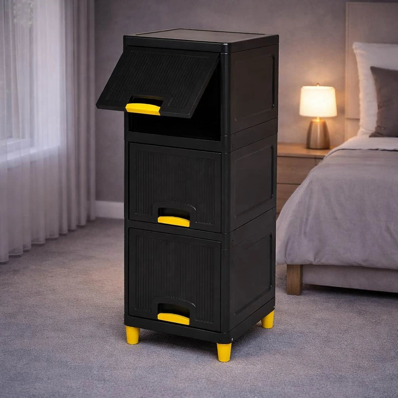 Grozaro Multi Layer Design Flip Top Modular Storage Cabinet Black (3 Layer)