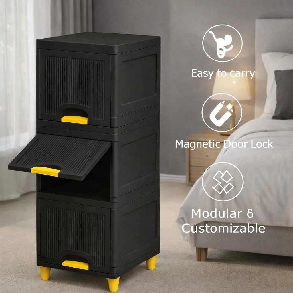 Grozaro Multi Layer Design Flip Top Modular Storage Cabinet Black (3 Layer)