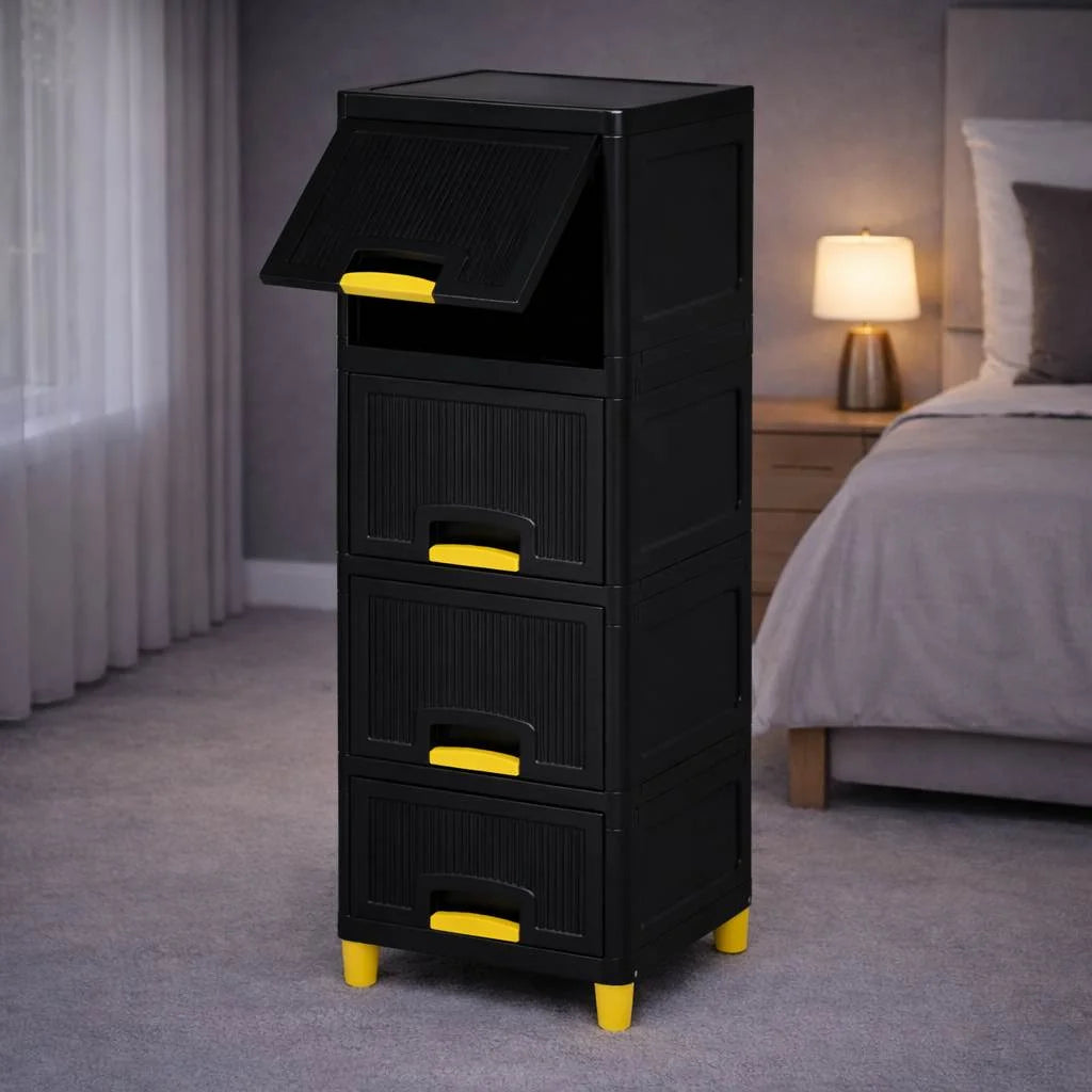 Grozaro Multi Layer Design Flip Top Modular Storage Cabinet Black (4 Layer)
