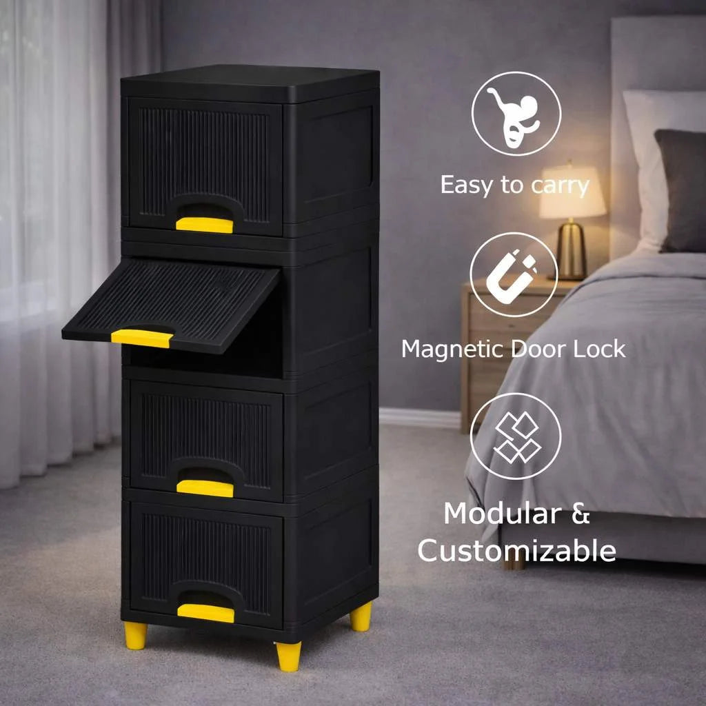Grozaro Multi Layer Design Flip Top Modular Storage Cabinet Black (4 Layer)