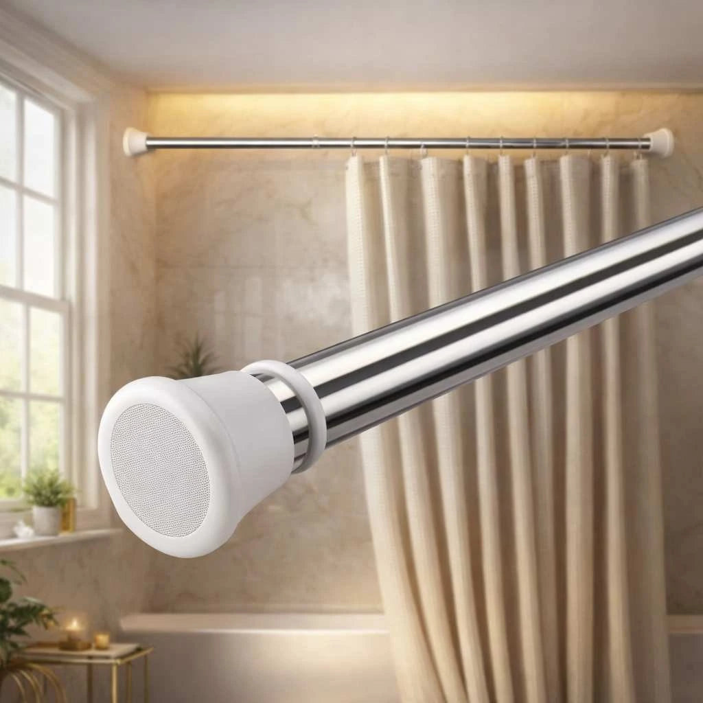 Grozaro Premium Stainless Steel 125CM Adjustable No-Drill Tension Rod with White Non-Slip Rubber End Caps