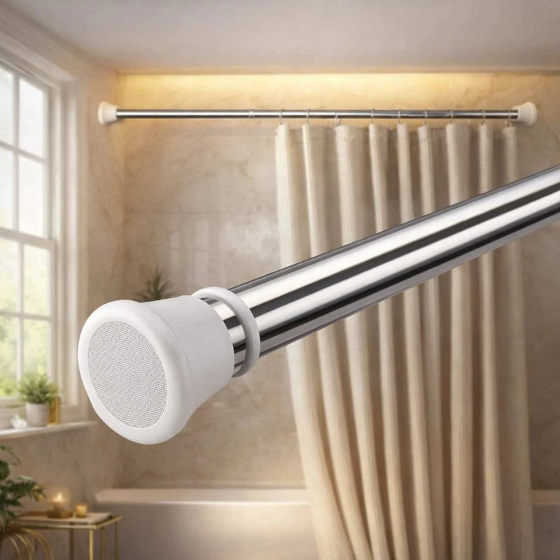 Grozaro Premium Stainless Steel 125CM Adjustable No-Drill Tension Rod with White Non-Slip Rubber End Caps