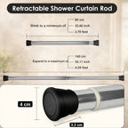 Grozaro Premium Stainless Steel 85CM Adjustable No-Drill Tension Rod with Black Non-Slip Rubber End Caps