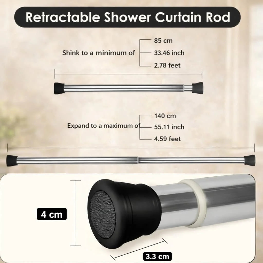 Grozaro Premium Stainless Steel 85CM Adjustable No-Drill Tension Rod with Black Non-Slip Rubber End Caps