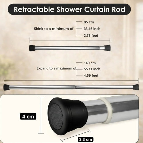 Grozaro Premium Stainless Steel 105CM Adjustable No-Drill Tension Rod with Black Non-Slip Rubber End Caps