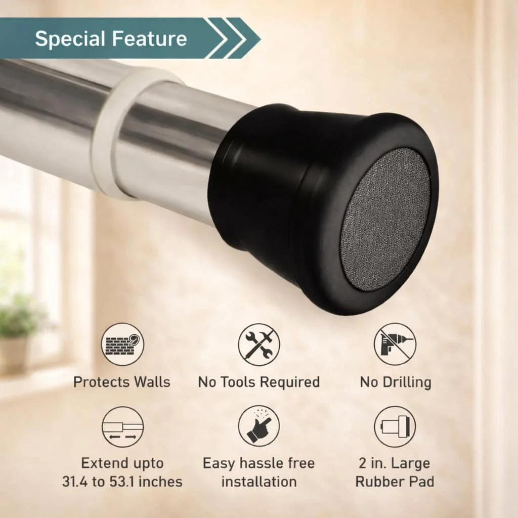 Grozaro Premium Stainless Steel 85CM Adjustable No-Drill Tension Rod with Black Non-Slip Rubber End Caps