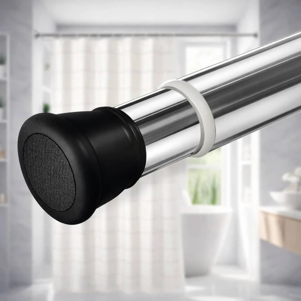 Grozaro Premium Stainless Steel 85CM Adjustable No-Drill Tension Rod with Black Non-Slip Rubber End Caps