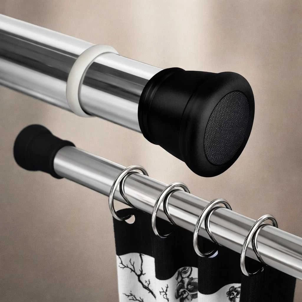 Grozaro Premium Stainless Steel 125CM Adjustable No-Drill Tension Rod with Black Non-Slip Rubber End Caps