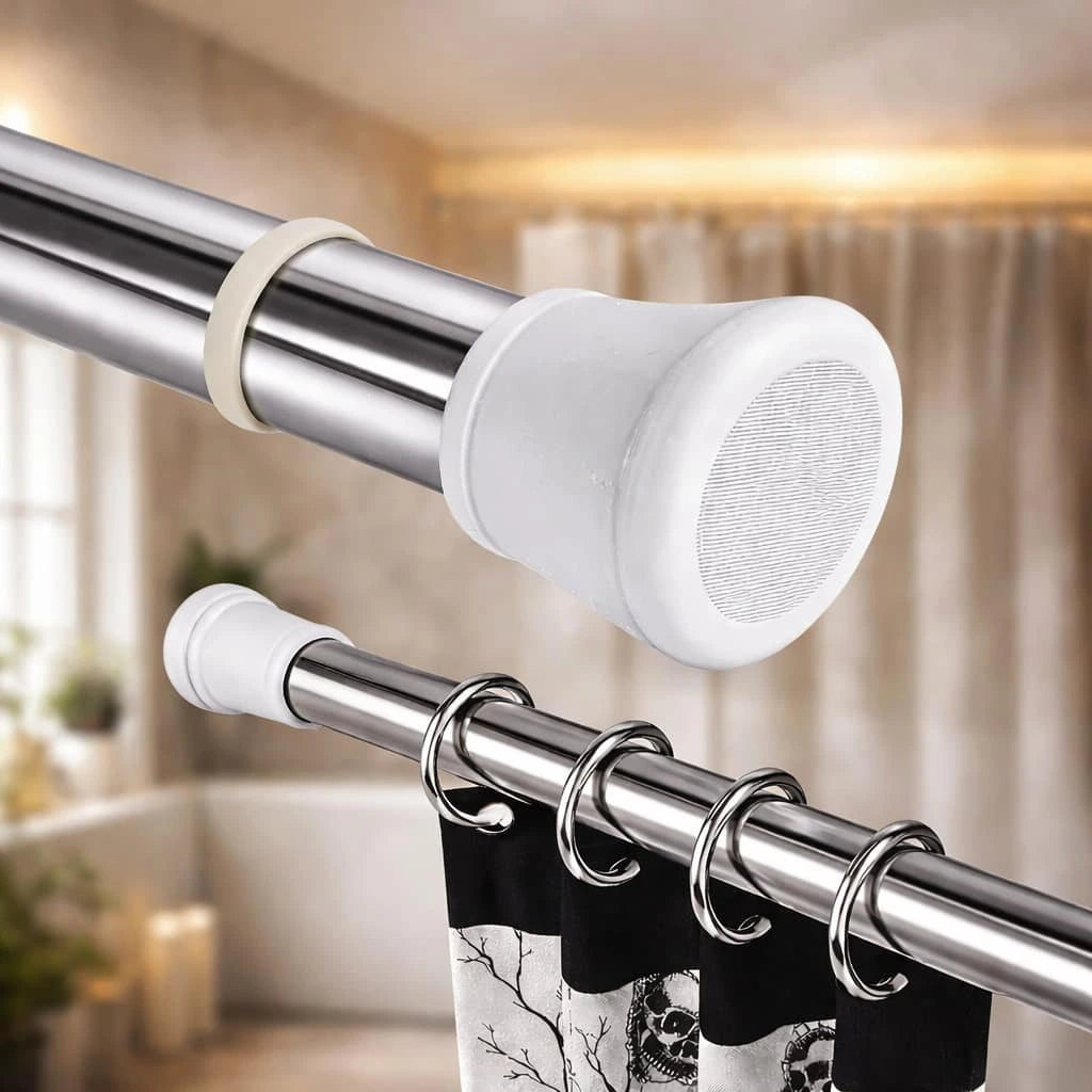 Grozaro Premium Stainless Steel 85CM Adjustable No-Drill Tension Rod with White Non-Slip Rubber End Caps
