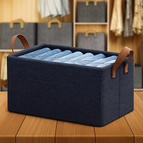 Grozaro Foldable Navy-Blue Wardrobe Organizer With Durable Handle