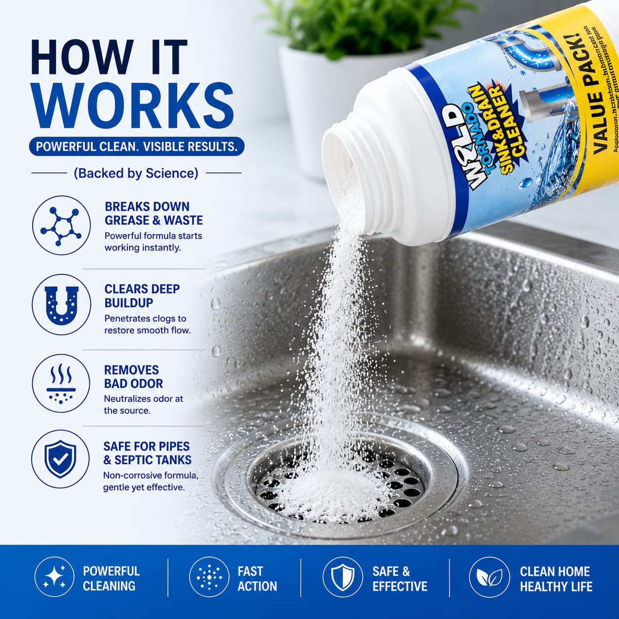(Buy 1 Get 1 Free) Powerful Sink and Drain Cleaning Powder | 200gm Each Pack