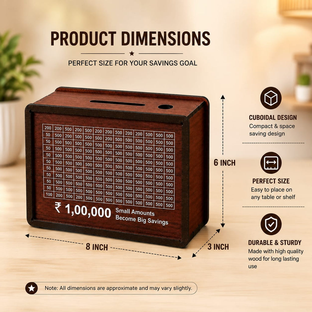 Wooden Money Saving Box Up To 1,00,000 (One Lakh)