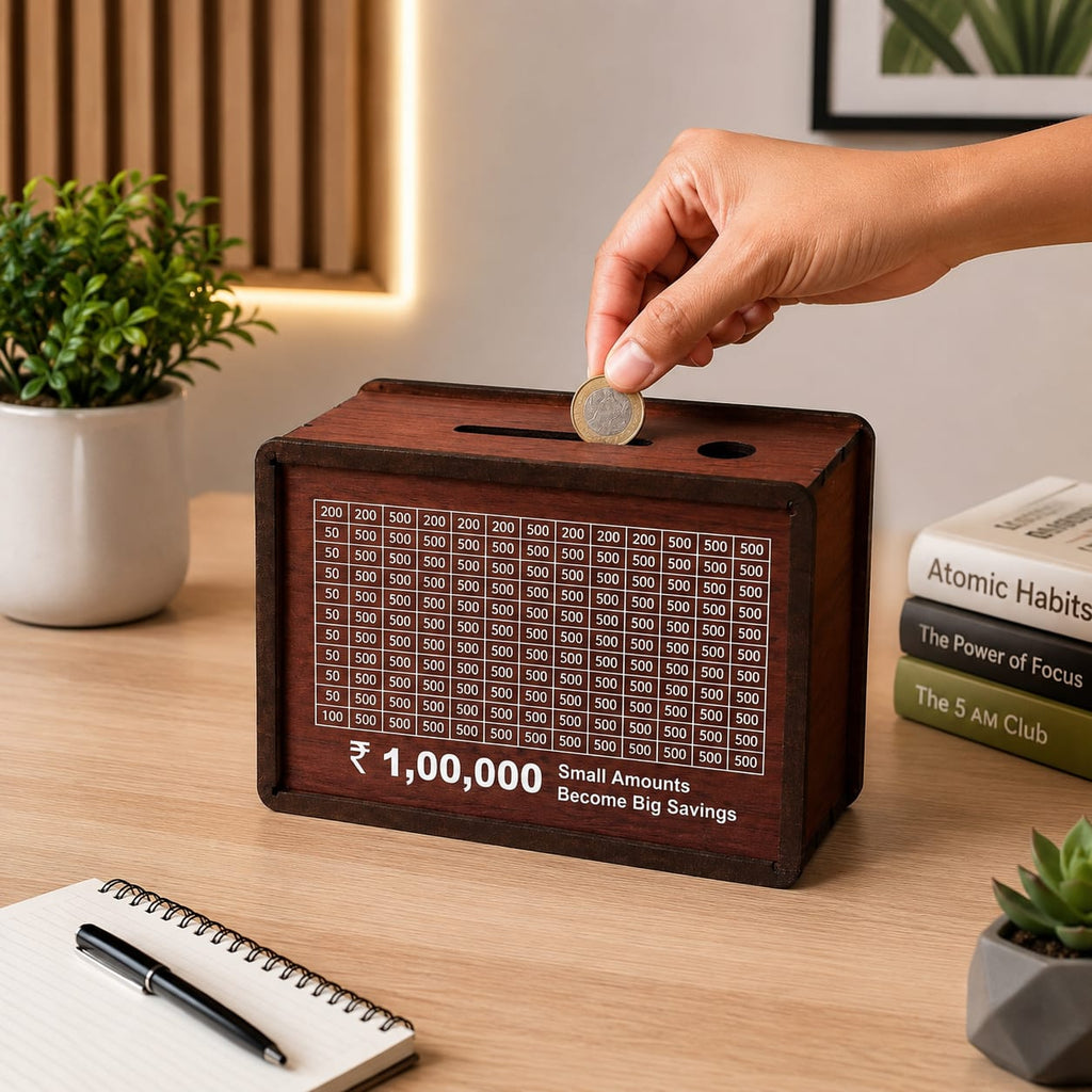 Wooden Money Saving Box Up To 1,00,000 (One Lakh)