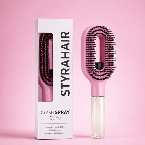 Grosyhub Multicolour 2-in-1 Spray Comb Hair Brush with Built-In Mist Bottle — Anti-Frizz Detangling Brush