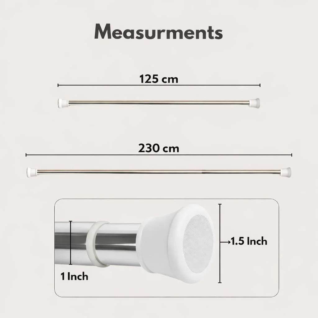 Grozaro Premium Stainless Steel 125CM Adjustable No-Drill Tension Rod with White Non-Slip Rubber End Caps
