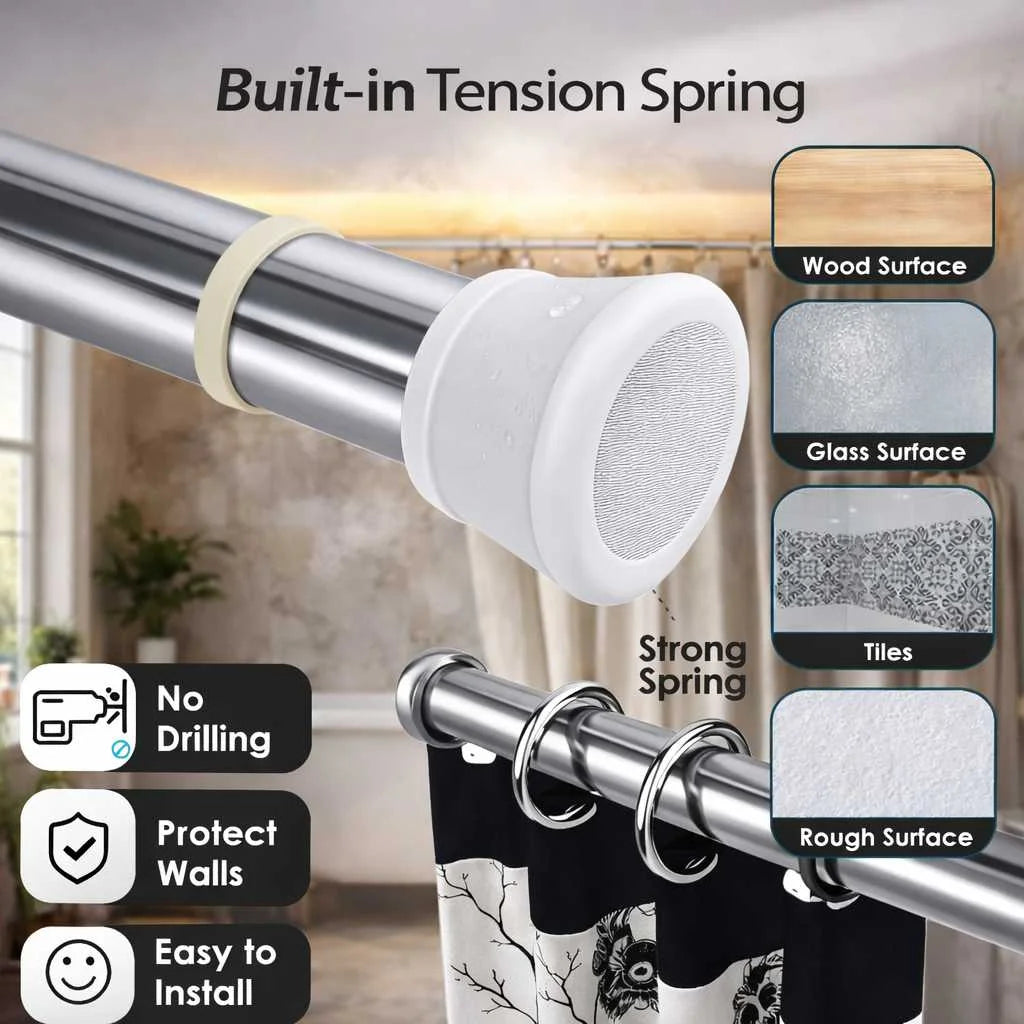 Grozaro Premium Stainless Steel 125CM Adjustable No-Drill Tension Rod with White Non-Slip Rubber End Caps