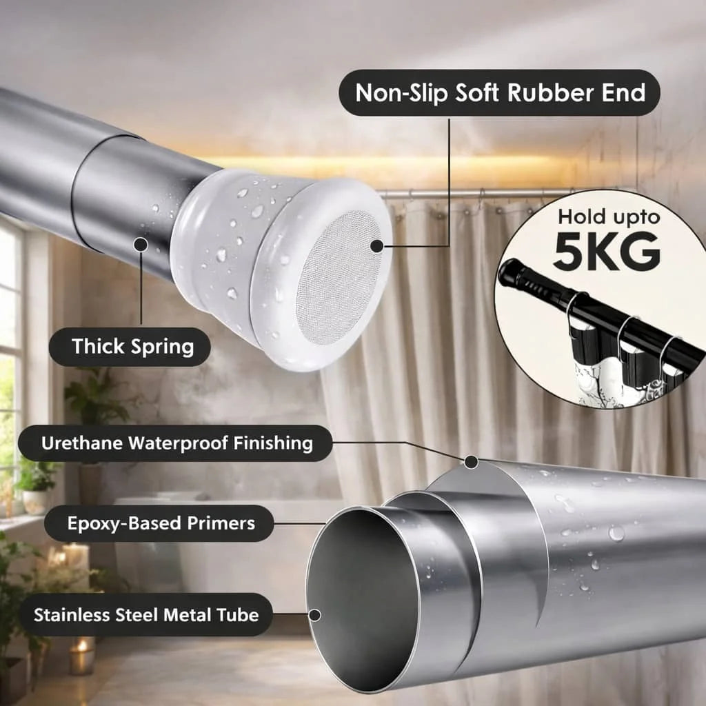 Grozaro Premium Stainless Steel 125CM Adjustable No-Drill Tension Rod with White Non-Slip Rubber End Caps