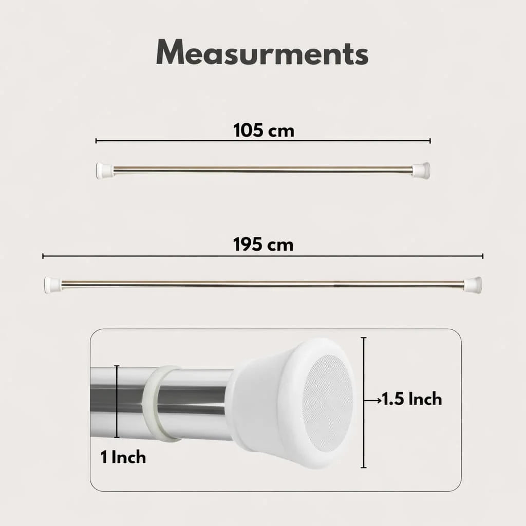 Grozaro Premium Stainless Steel 105CM Adjustable No-Drill Tension Rod with White Non-Slip Rubber End Caps