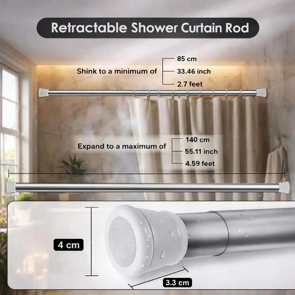 Grozaro Premium Stainless Steel 85CM Adjustable No-Drill Tension Rod with White Non-Slip Rubber End Caps